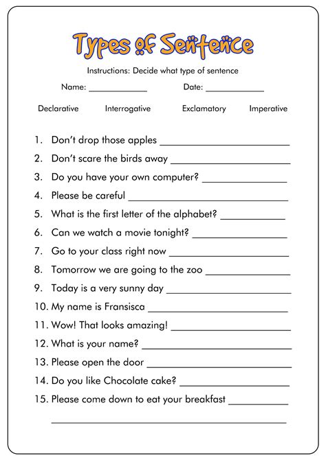 30 4 Types Of Sentences Worksheet | Education Template